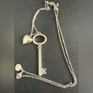 Guess Silver Key and Heart Necklace with Crystal Accents